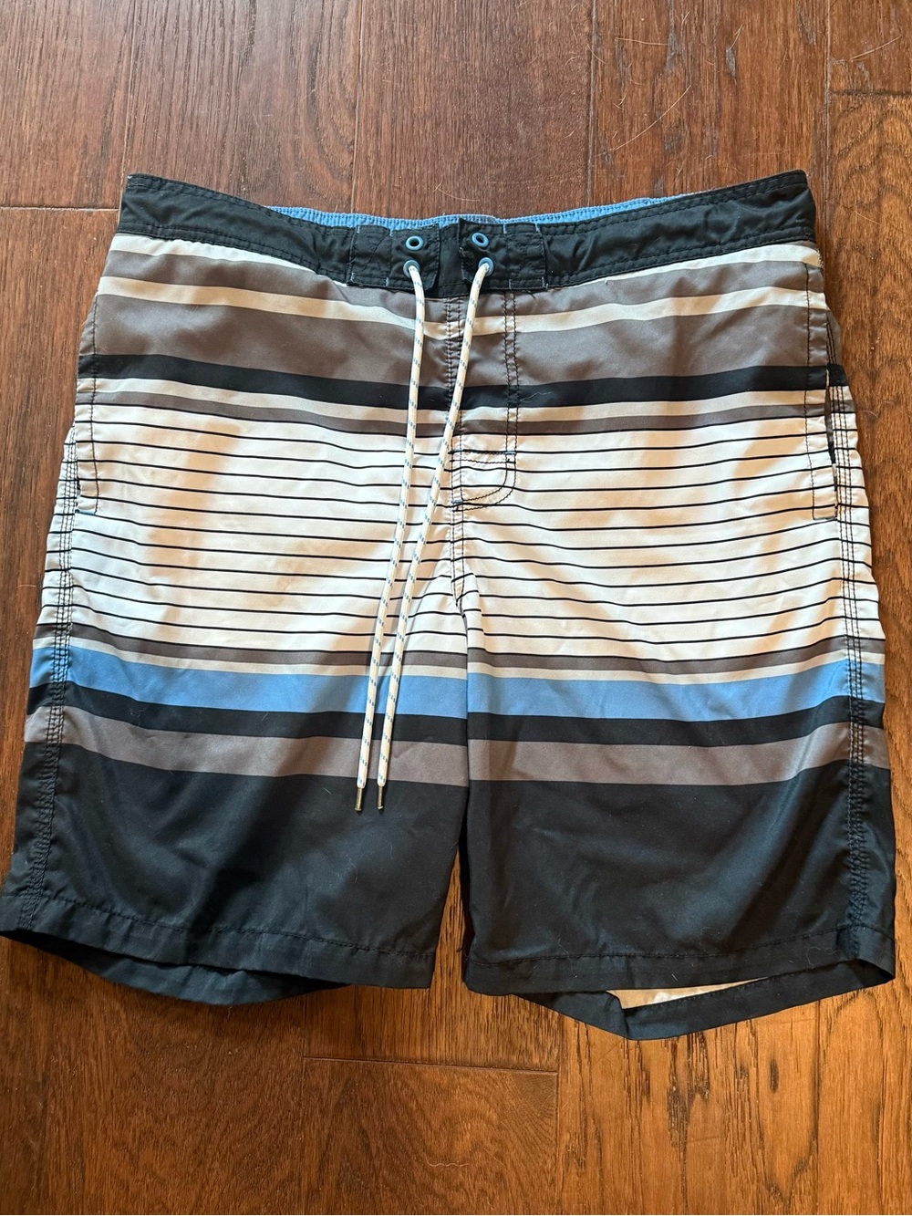 Goodfellow & Co Black Blue White Striped Swim Trunks - Mens Size Large